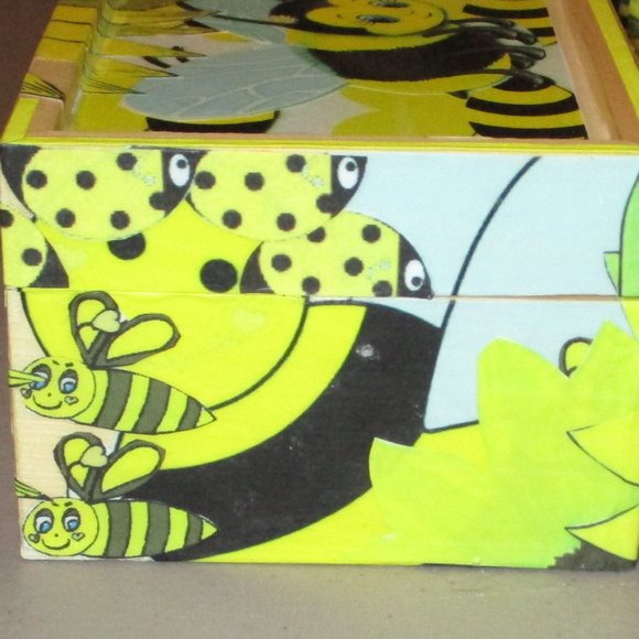 Bumble Bee Yellow Decoupage Wooden Stash Box Sunflower Catchall Hand Crafted - Picture 6 of 7